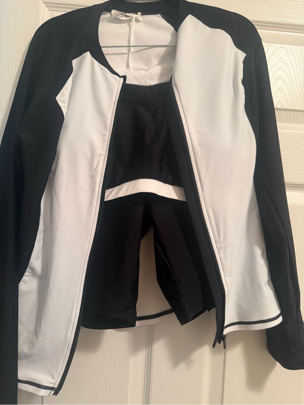 Black and White Colorblock Zip Front Jacket